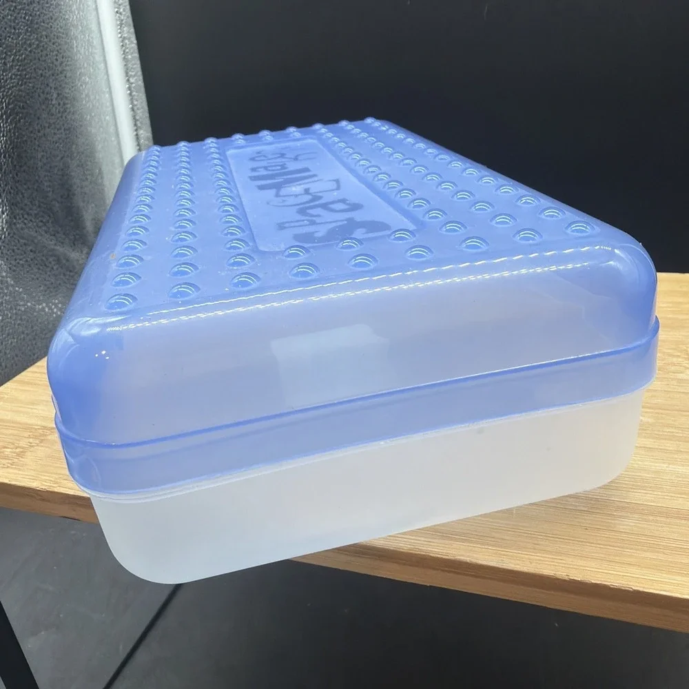 Vintage 90's Spacemaker Plastic Pencil Pen Storage Case Box Blue And Clear